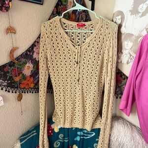 Beige Knit Button-Up Sweater